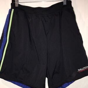 Nautica Men;s Side Stripe Competition Swim Board Shorts Black Blue XL